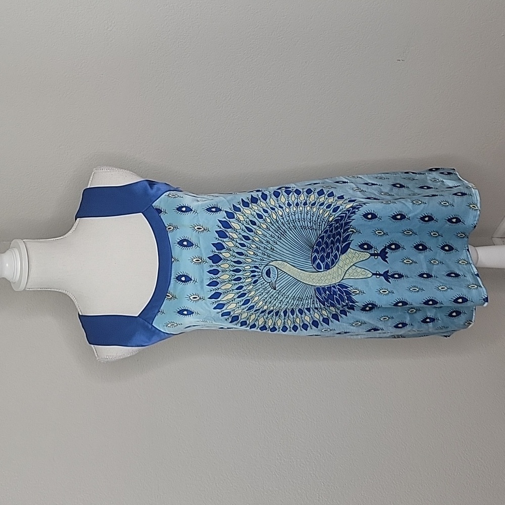 Voom by Joy Han Blue Peacock  Silk Tank Style Dress